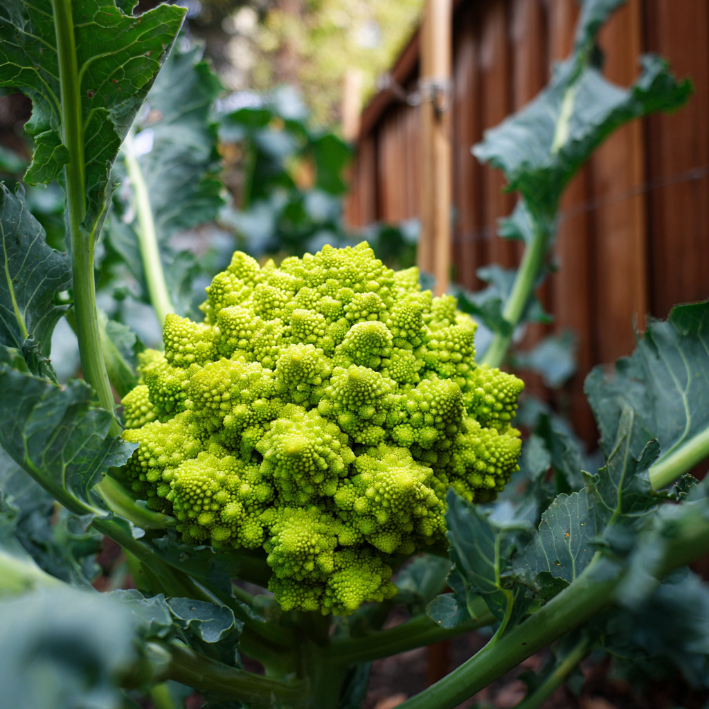 Romanesco Italia Broccoli plant growing in a garden